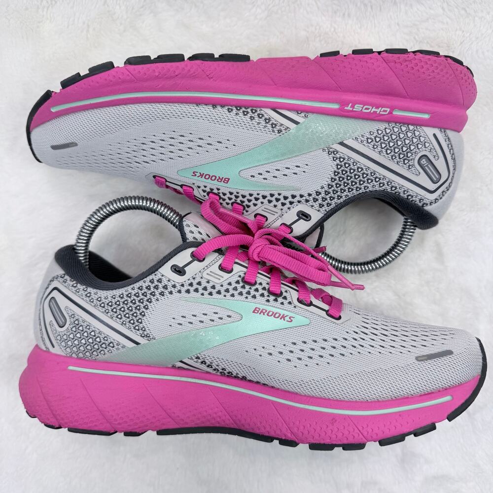 Brooks Ghost 14 Womens Running Shoes Gray Pink Size 8 Athletic Sneakers Shoe - Picture 5 of 10